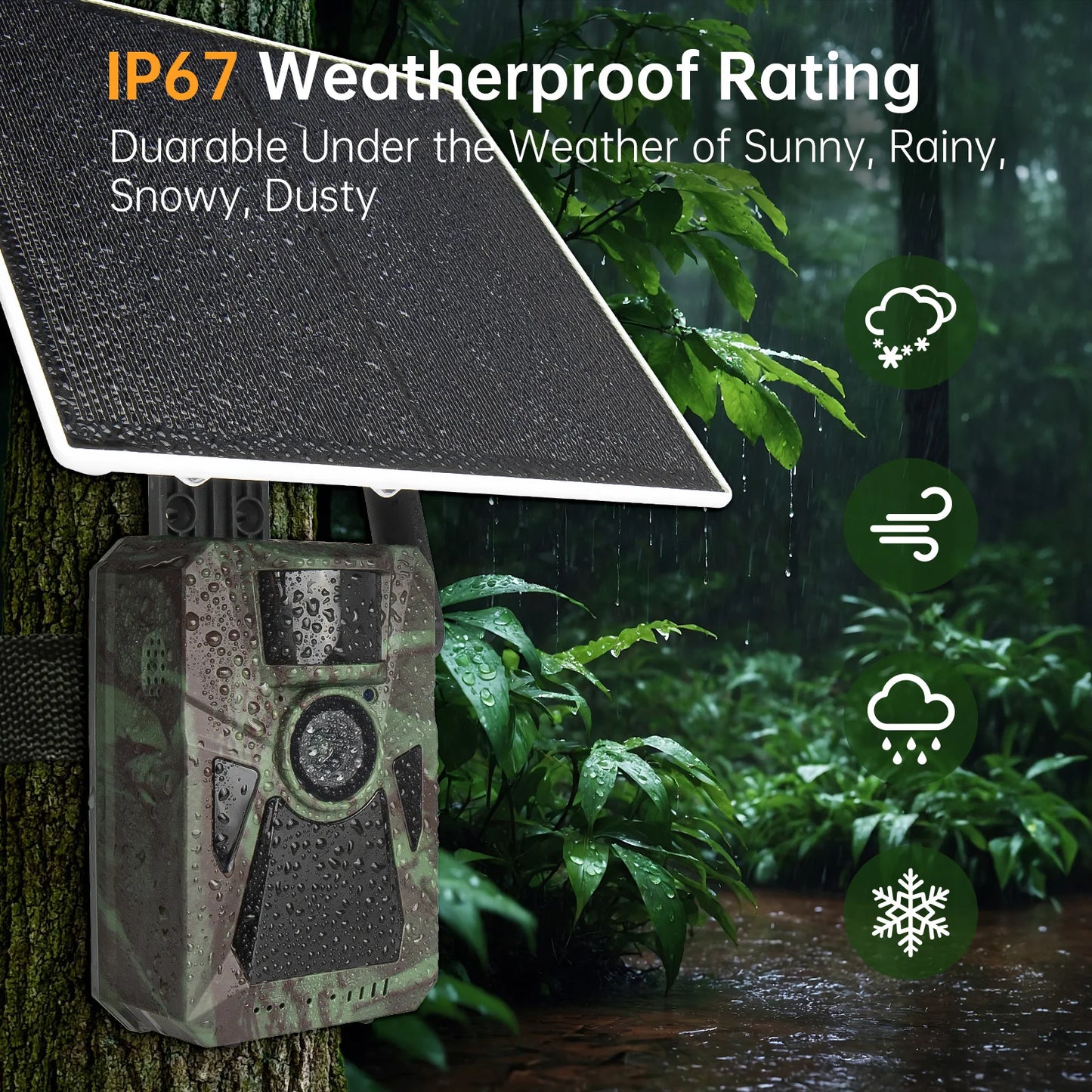 4G LTE Trail Camera, Ultra HD Night Vision, Built-in SIM, 0.2s Motion Trigger, Solar Powered,