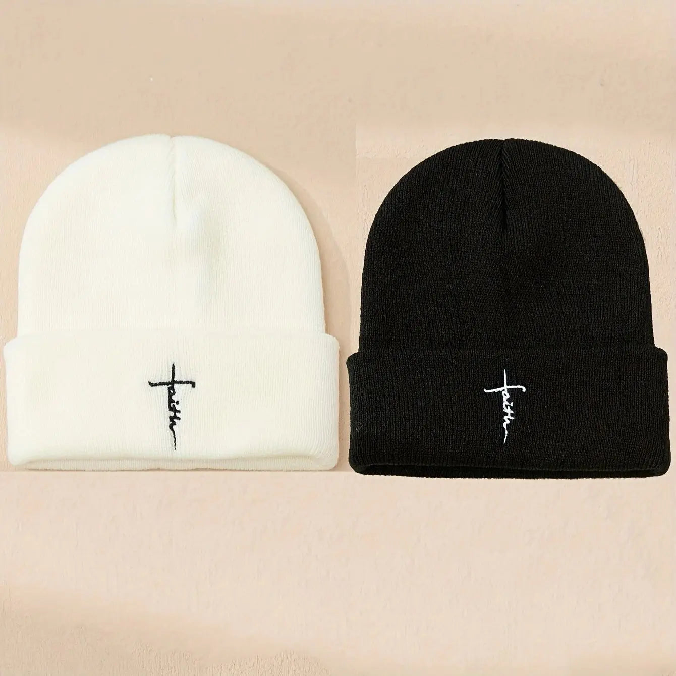 Winter Cold Hat Cross Embroidered Knitted Hat for Men and Women