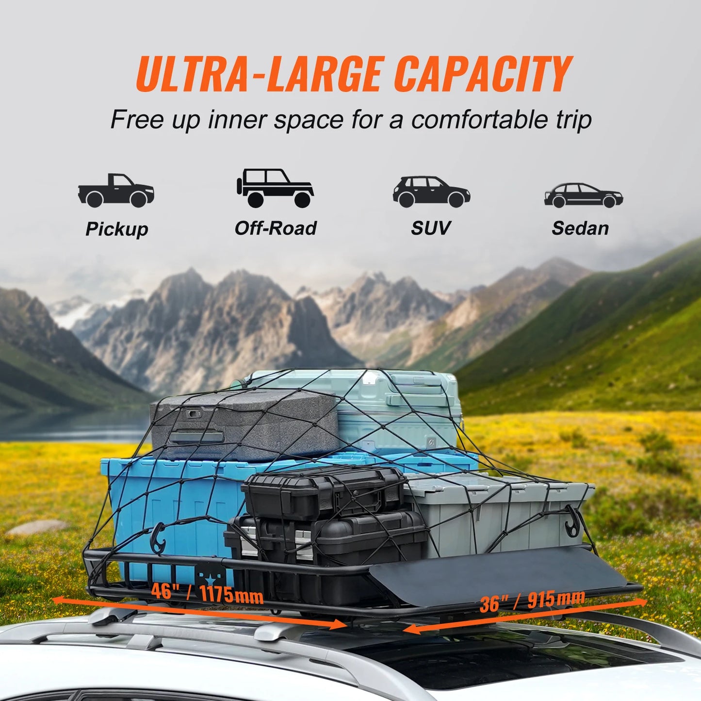 Roof Rack Cargo Basket 46"x36"x4.5" / 51"x36"x5" Rooftop Cargo