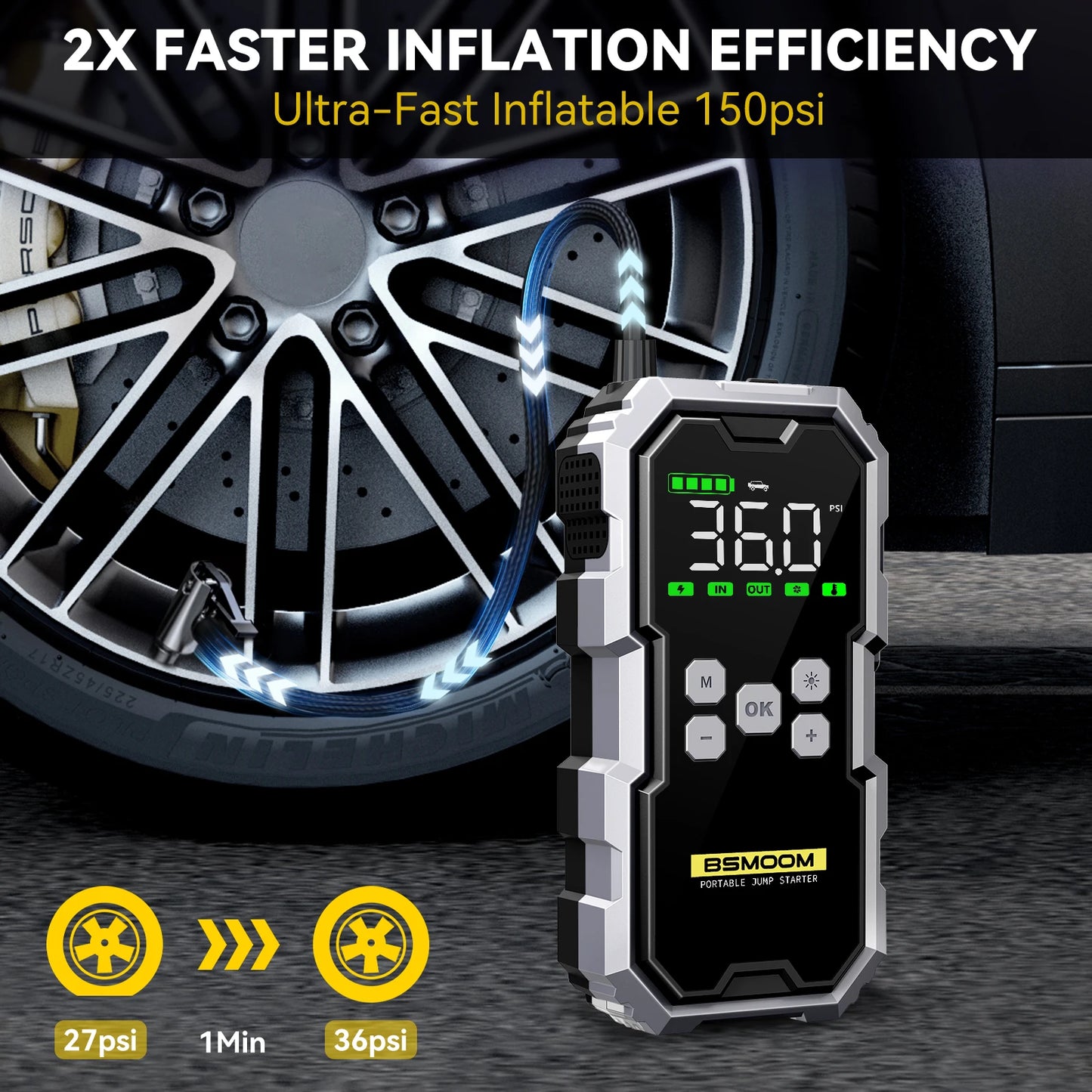 Car Jump Starter with Air Compressor Battery Booster