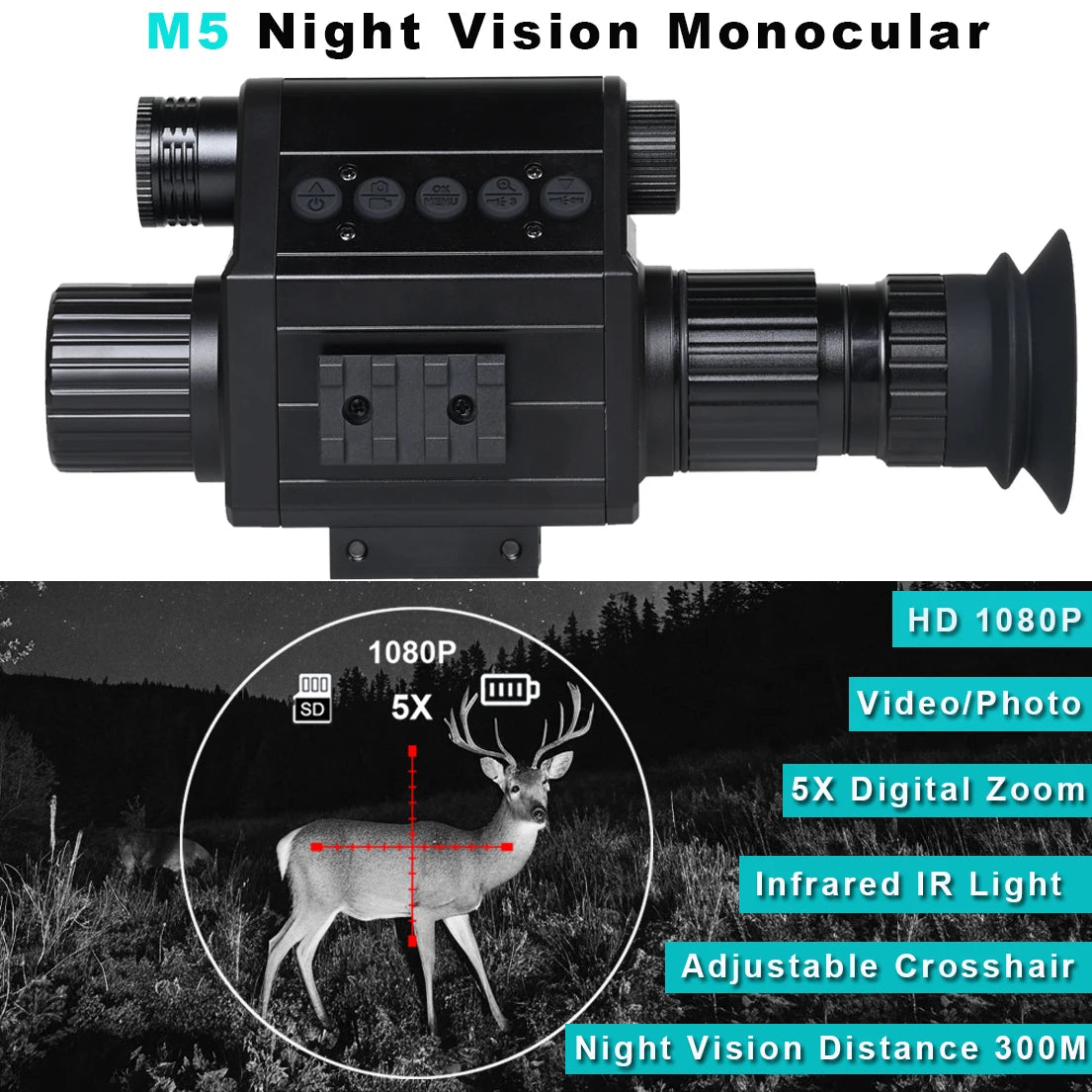 Digital Night Vision Riflescope 940nm IR Scope Sight Monocular 5X