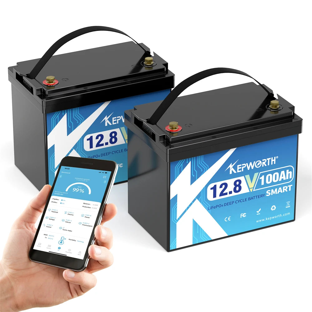 12V 100Ah Deep Bluetooth Built-in 100A BMS for Trolling Motor, Boat, Rv, Solar, Backups