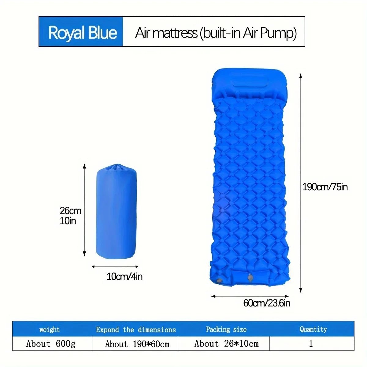 Outdoor Camping Inflatable Pad With Pillows Built In Inflator Pump