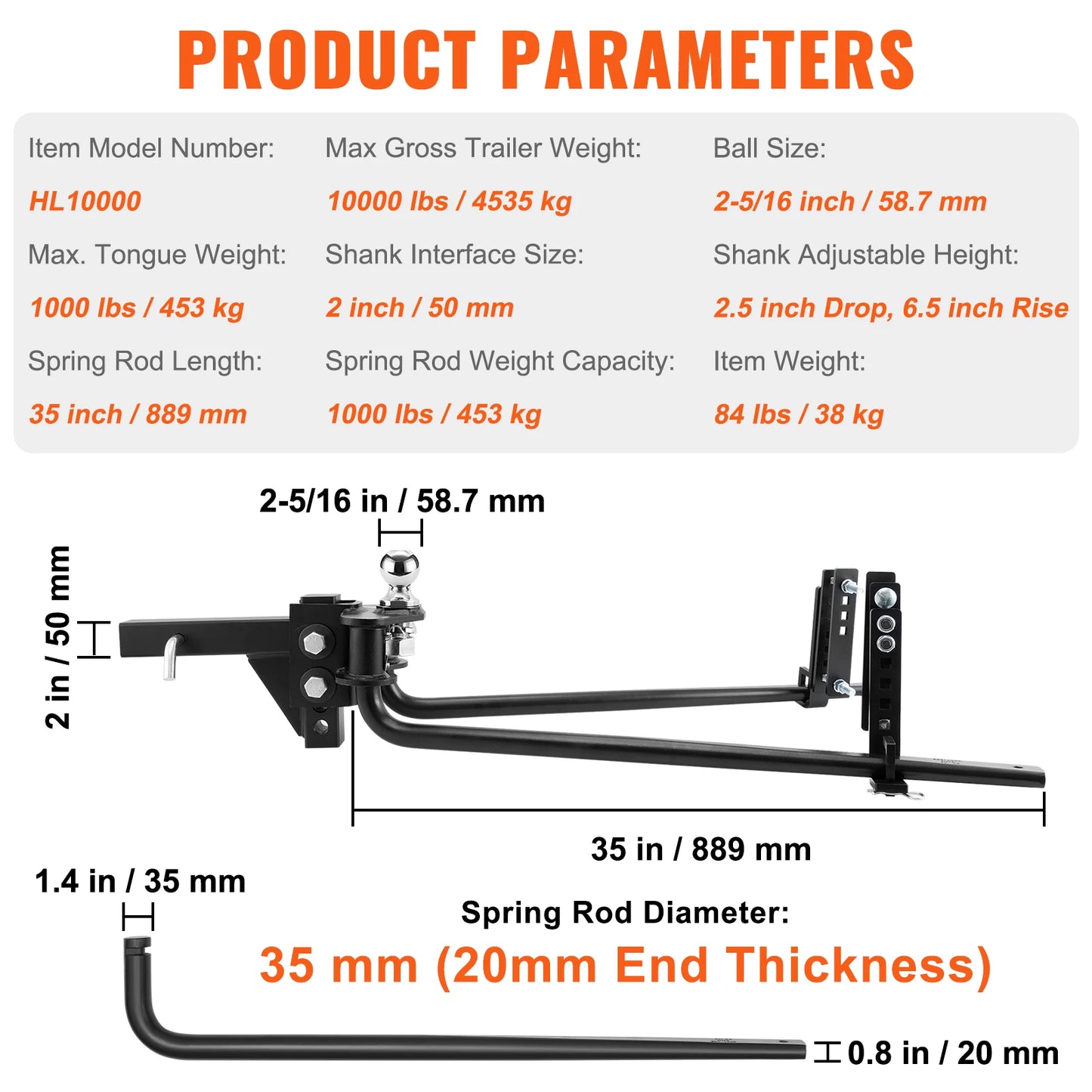 Weight Distribution Hitch 1000 lbs Powder Coated