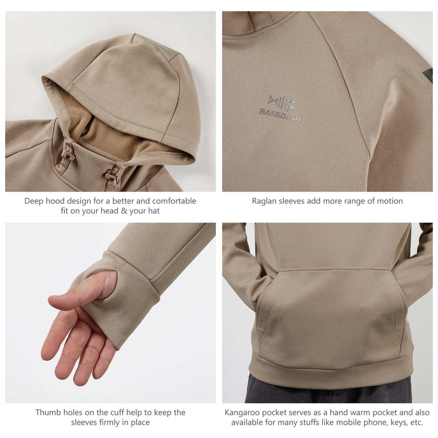 Men’s Fleece Lined Fishing Hoodies Water Resistant