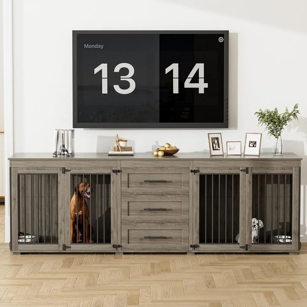94.5" Large Dog Crate Furniture For 2 Dogs,