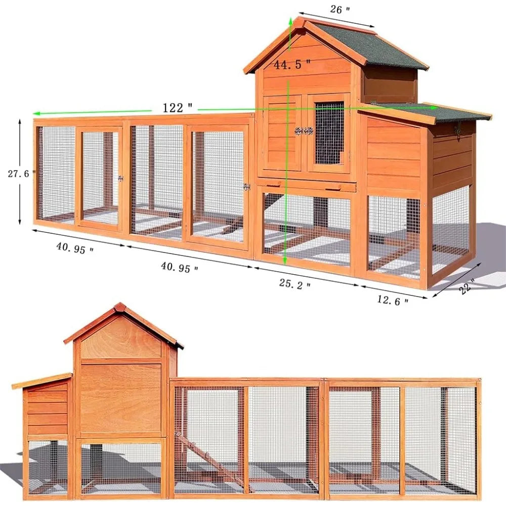 122" Large Chicken Coop Wooden Backyard Hen House