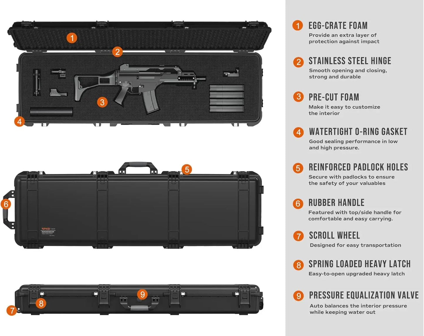Tactical Rifle Case, All Weather Hard Gun Case with Wheels