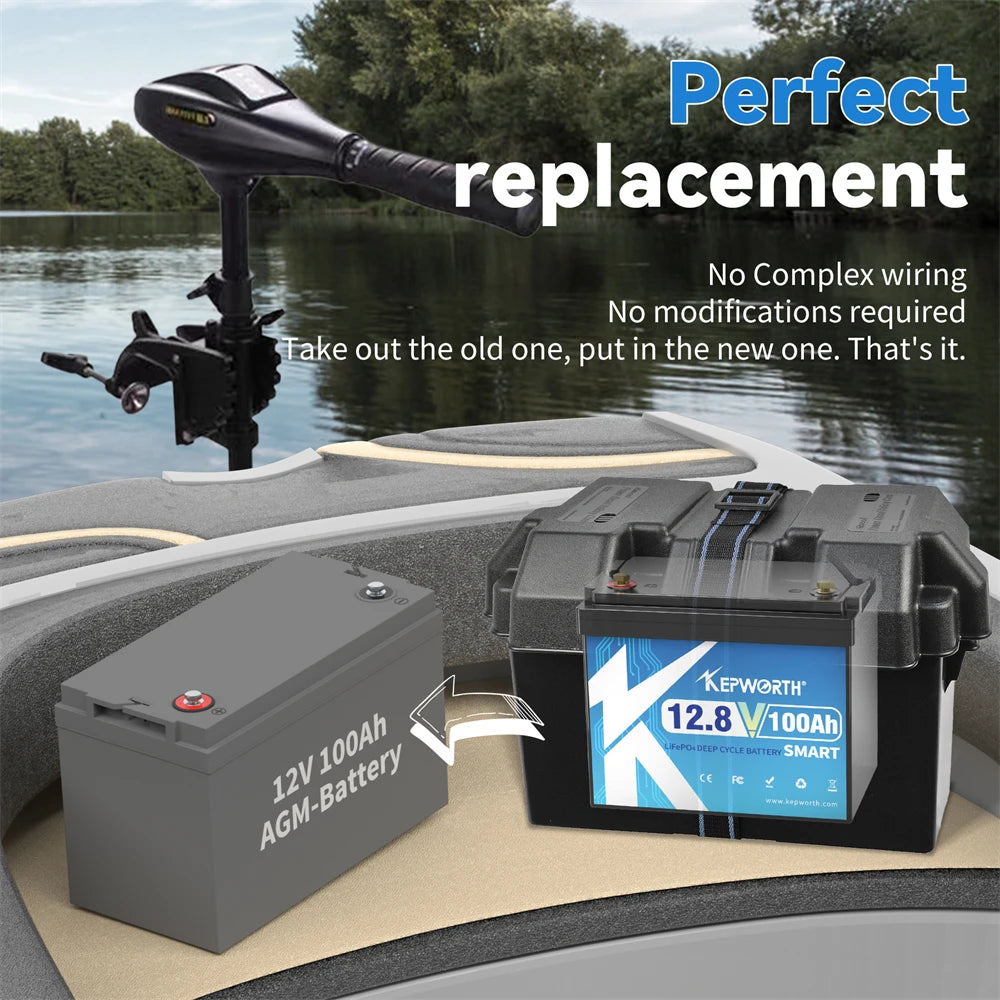 12V 100Ah Deep Bluetooth Built-in 100A BMS for Trolling Motor, Boat, Rv, Solar, Backups