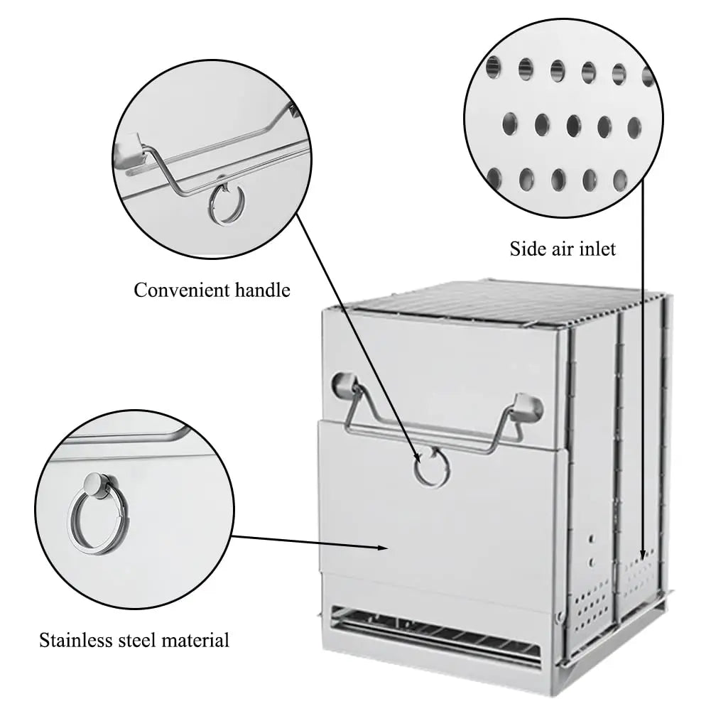 Collapsible Backpacking Survival Rocket Stove Stainless Steel Campfire Stove