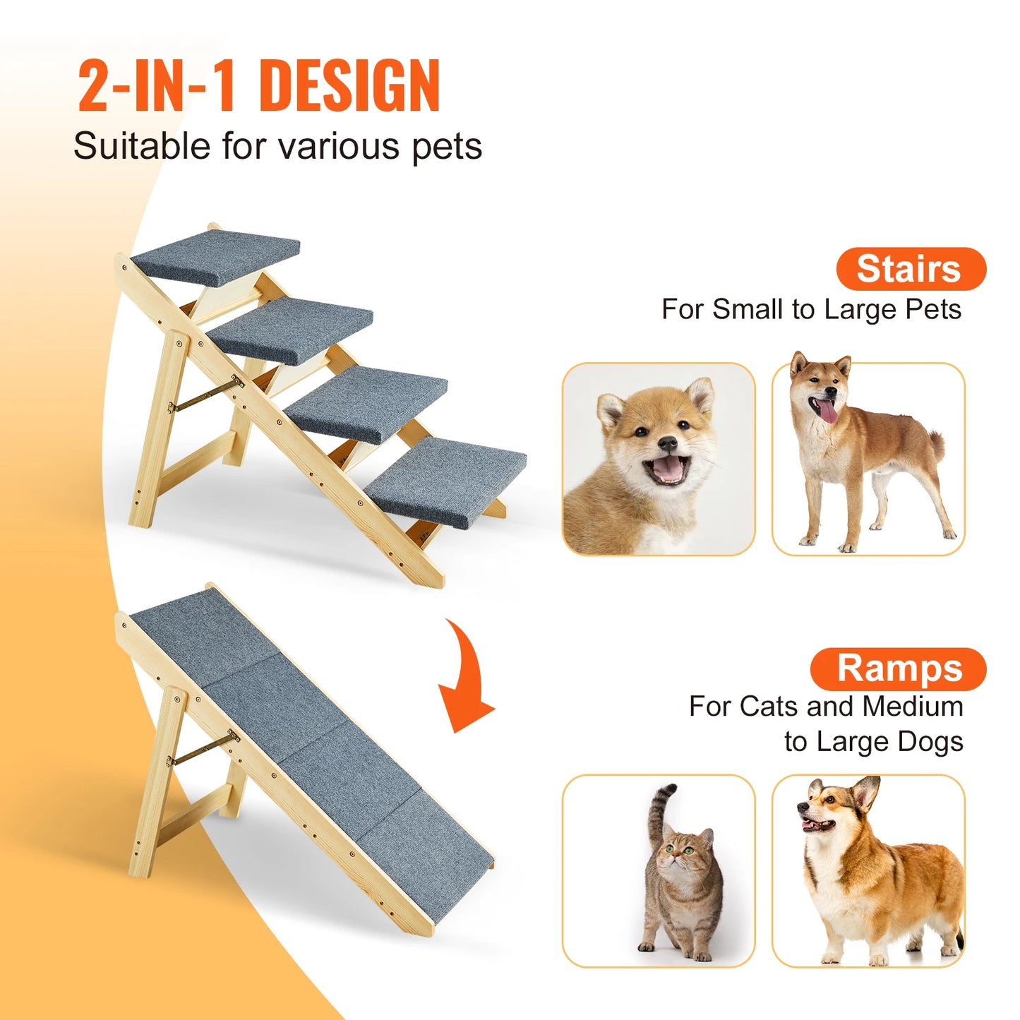 Wooden Pet Steps and Ramp Combo 2-in-1 Design