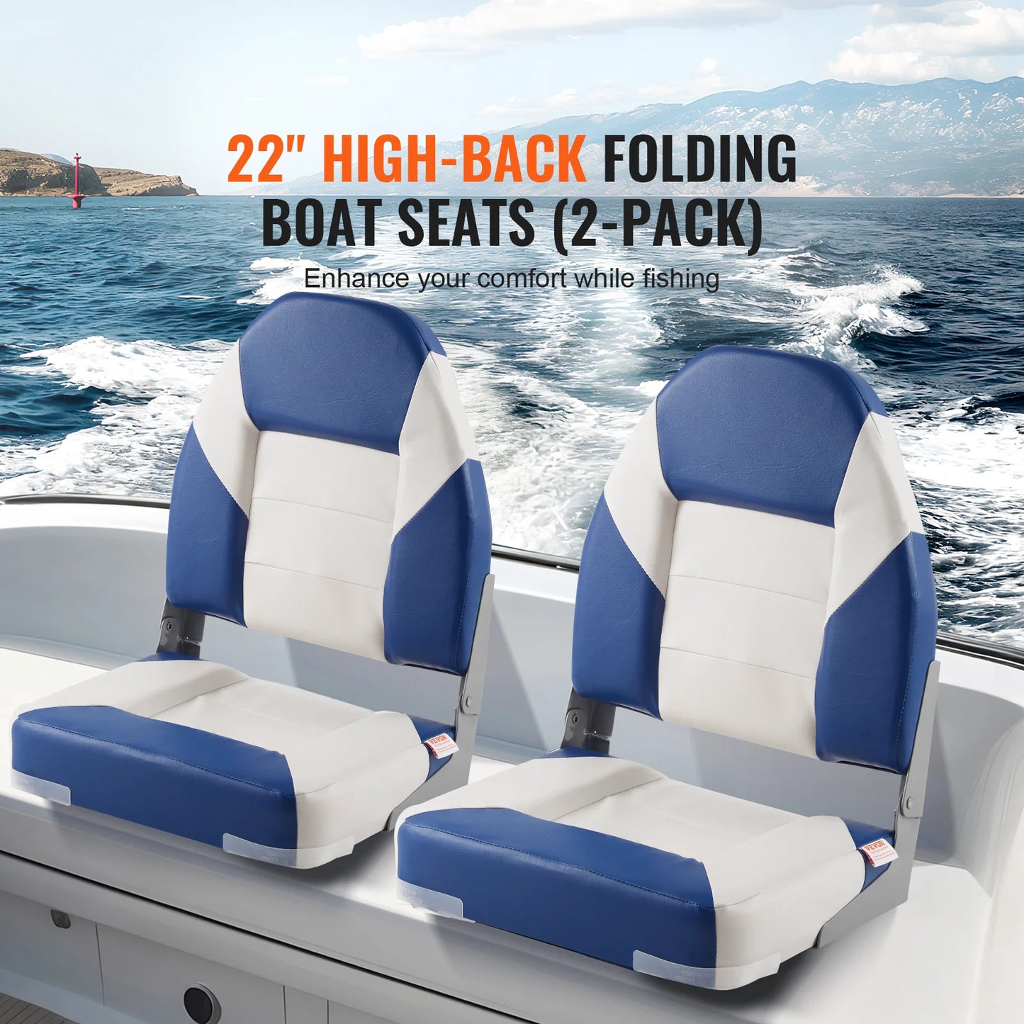 21.85" High Back Boat Seat Folding Boat for Fishing Boat, Canoe, 2-Pack
