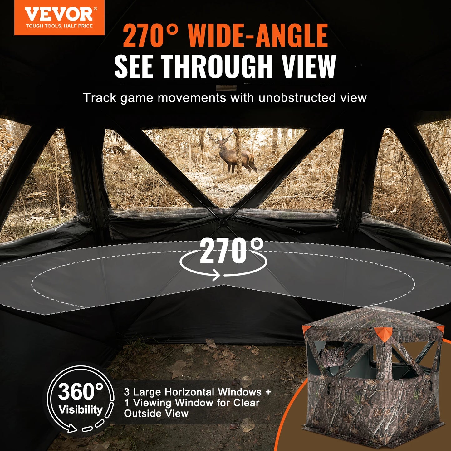 Hunting Blind, 270° See Through Ground Blind, 2-3 Person