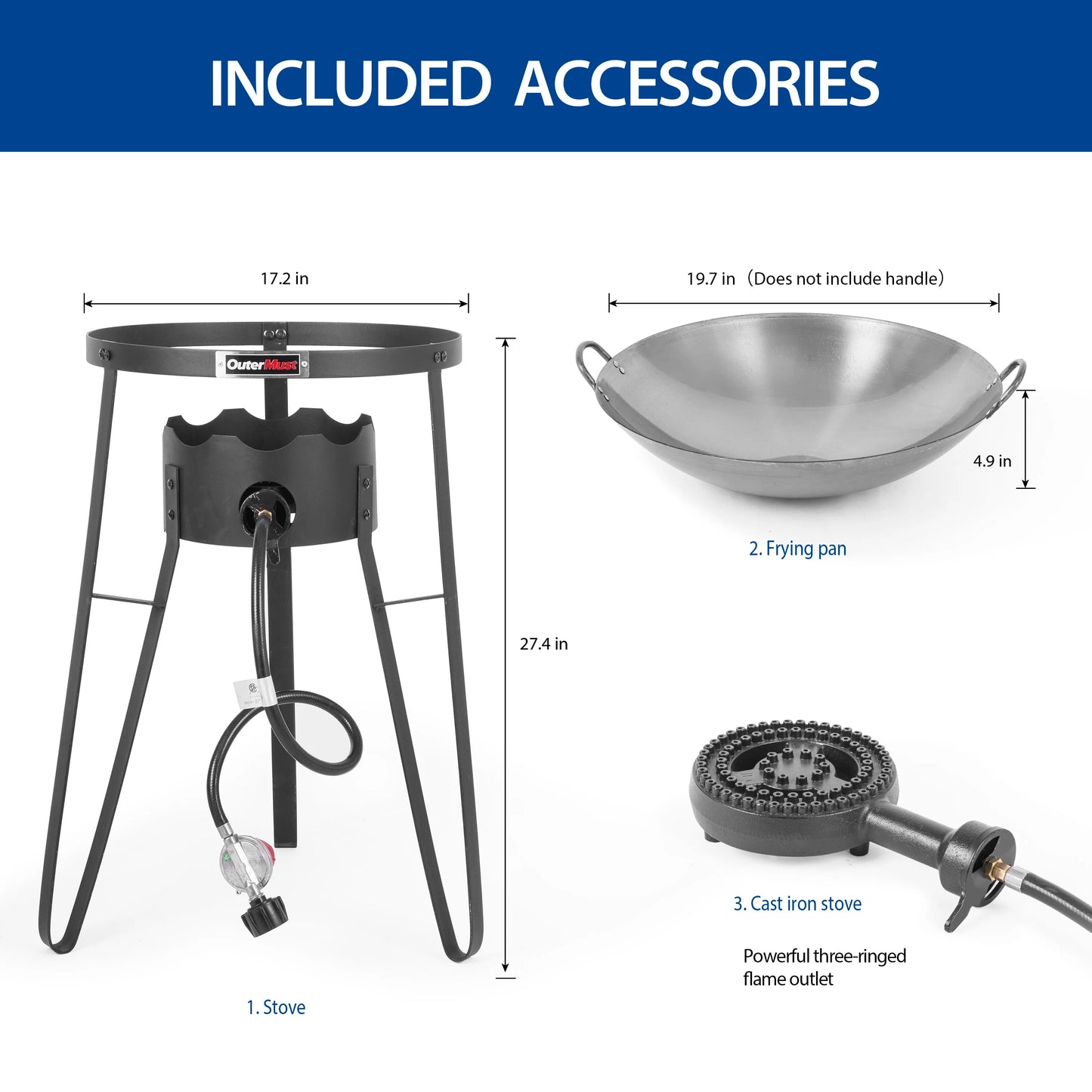 Iron Wok and Burner 54000 BTU for Outdoor Cooking