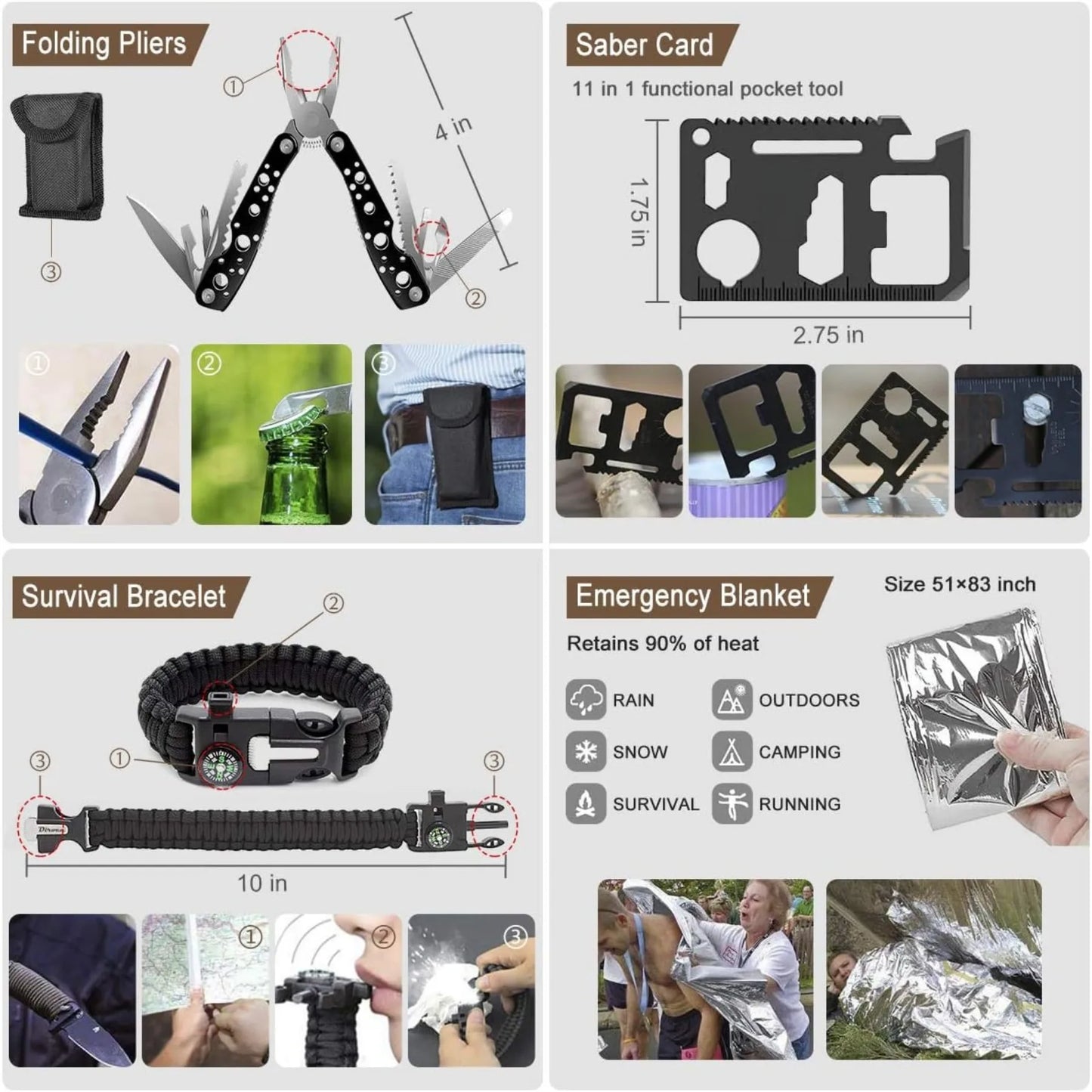 238Pcs Emergency Survival Kit, Professional Survival Gear