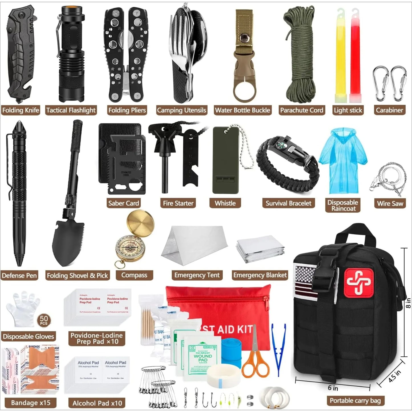 238Pcs Emergency Survival Kit, Professional Survival Gear