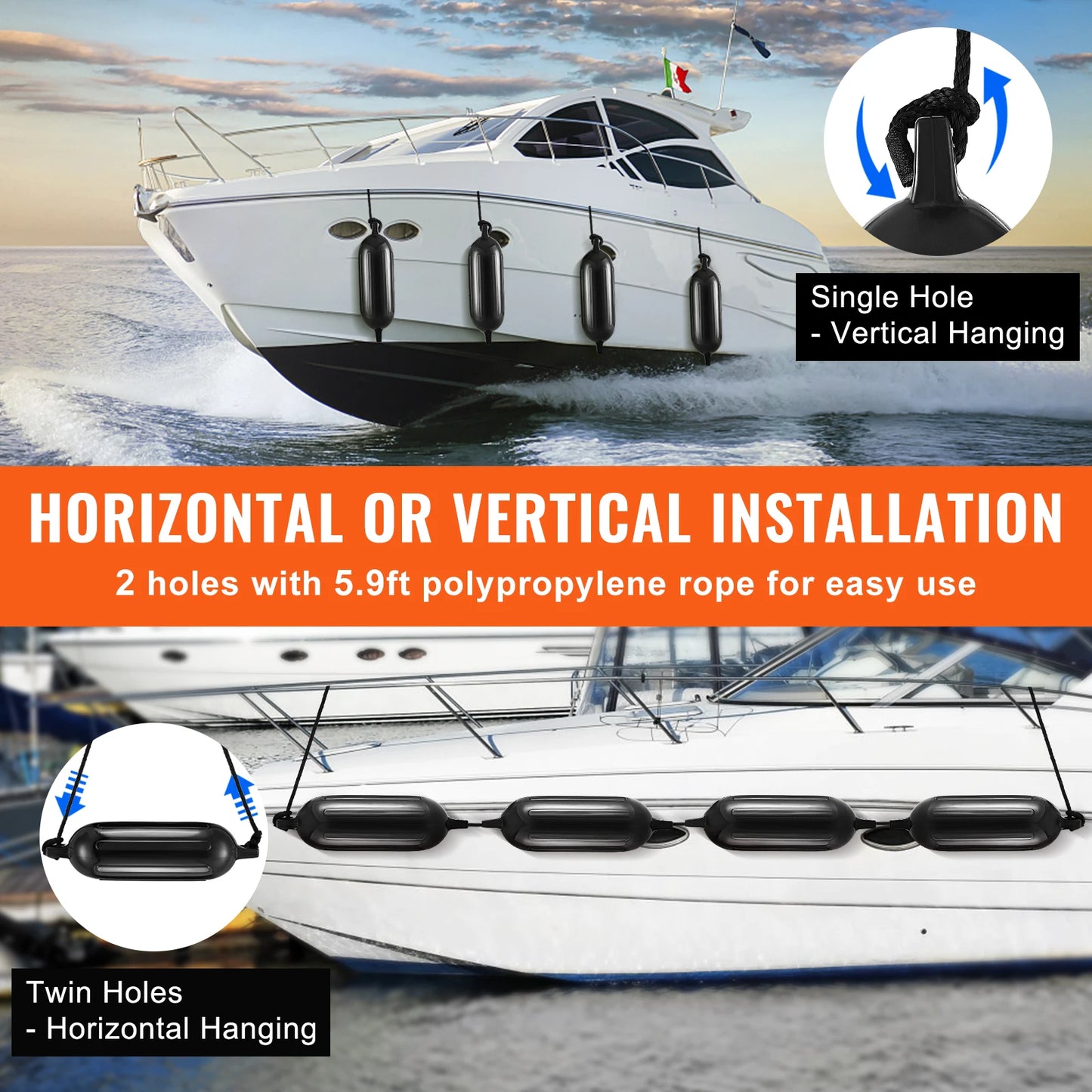 Inflatable Ribbed Fender with Center Holes Boat Dock Fender