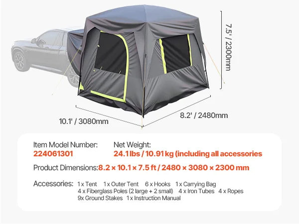 SUV Tent for Camping Waterproof Spacious Double Layer Design