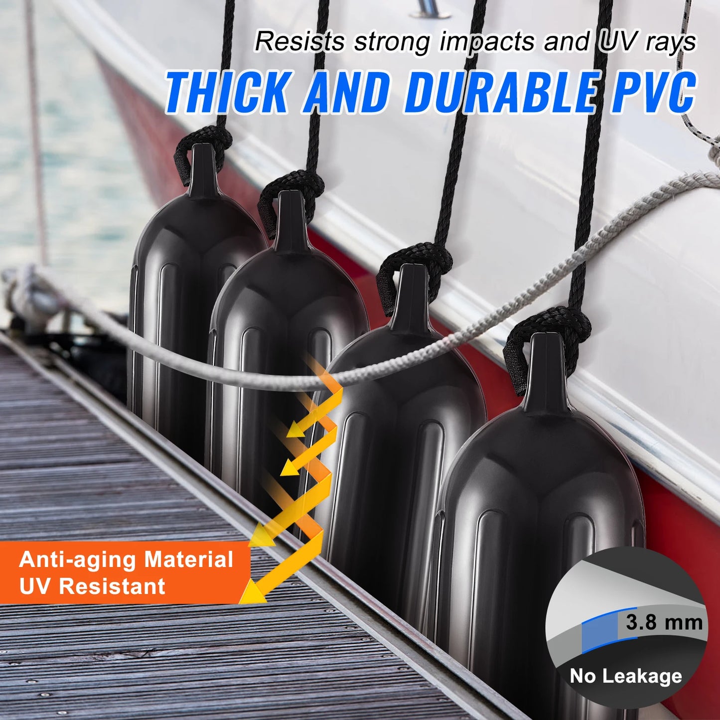 Inflatable Ribbed Fender with Center Holes Boat Dock Fender