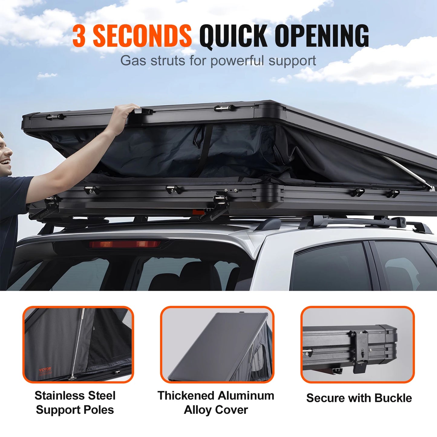 Rooftop Tent Hard Shell Roof Top with Telescopic Ladder Thick Mattress