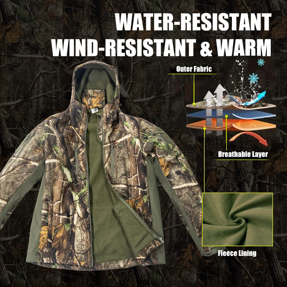 Fleece Lining Water Resistant Silent Hunting Jacket and Pants