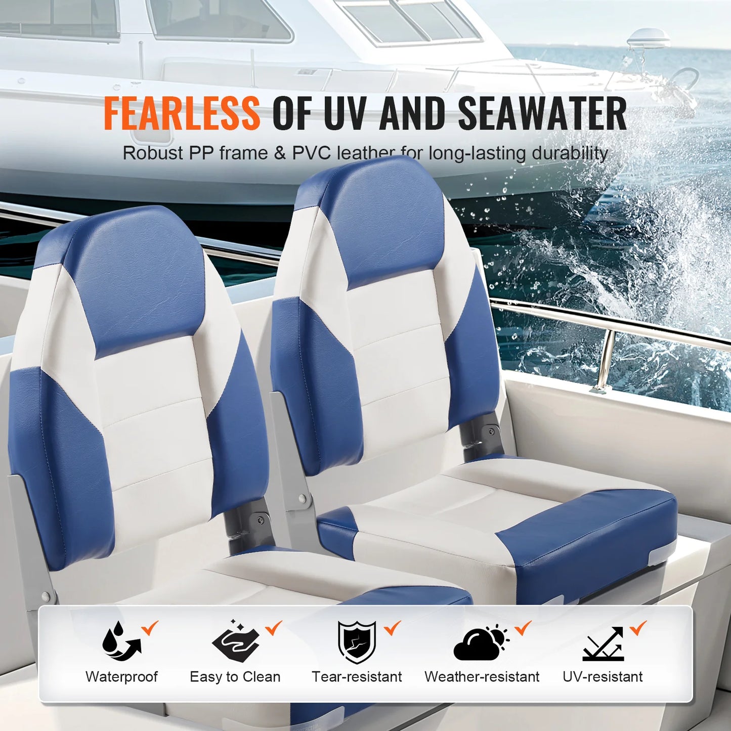 21.85" High Back Boat Seat Folding Boat for Fishing Boat, Canoe, 2-Pack