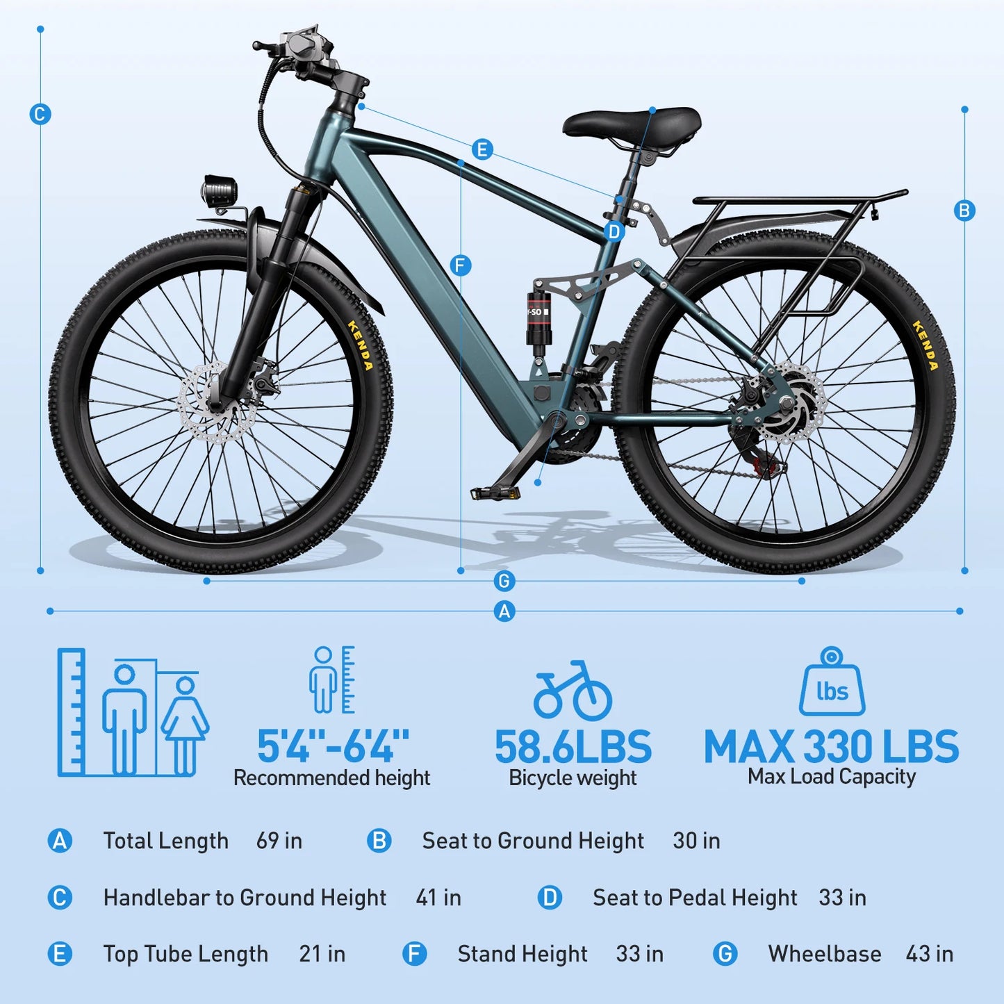 Adults Electric Bicycle, 26" 24" Electric Mountain Bike 500W Motor,21 Speed