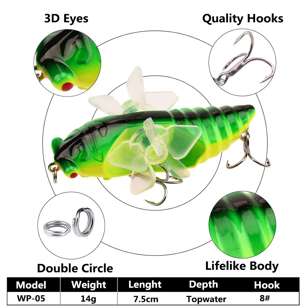 1 PC Popper Spin Fishing Lure Floating Artificial Spinning Baits