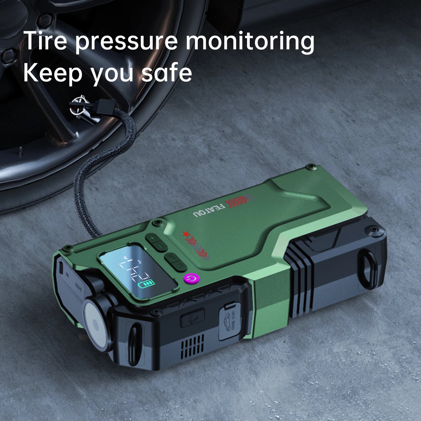 Air Compressor, 5 In 1 150PSl JumpStarter Battery Pack With Digital Tire Inflator,