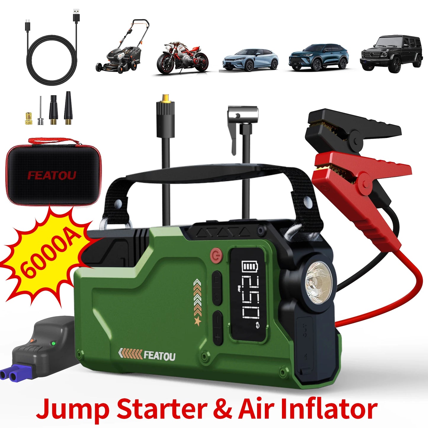 Air Compressor, 5 In 1 150PSl JumpStarter Battery Pack With Digital Tire Inflator,