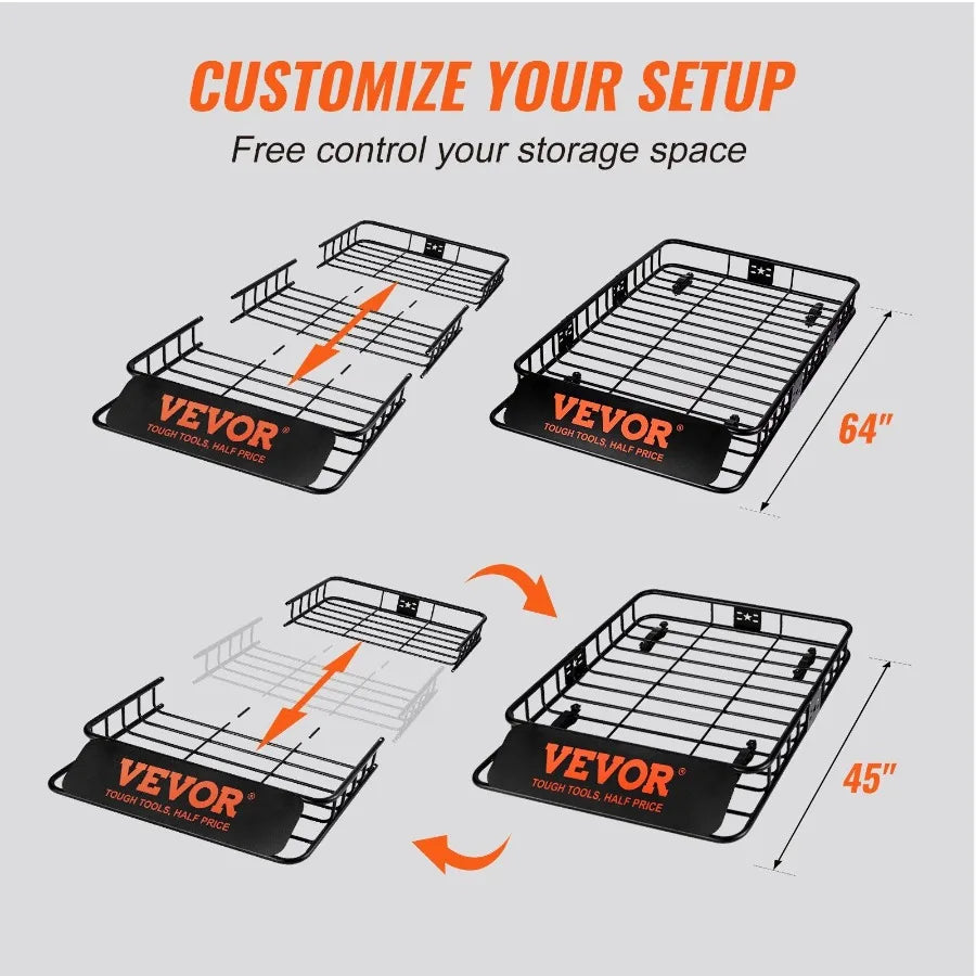 Roof Rack Cargo Basket 64 x 39 x 6 with Extension Heavyduty