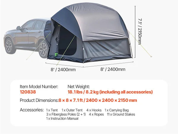 SUV Tent for Camping Waterproof Spacious Double Layer Design