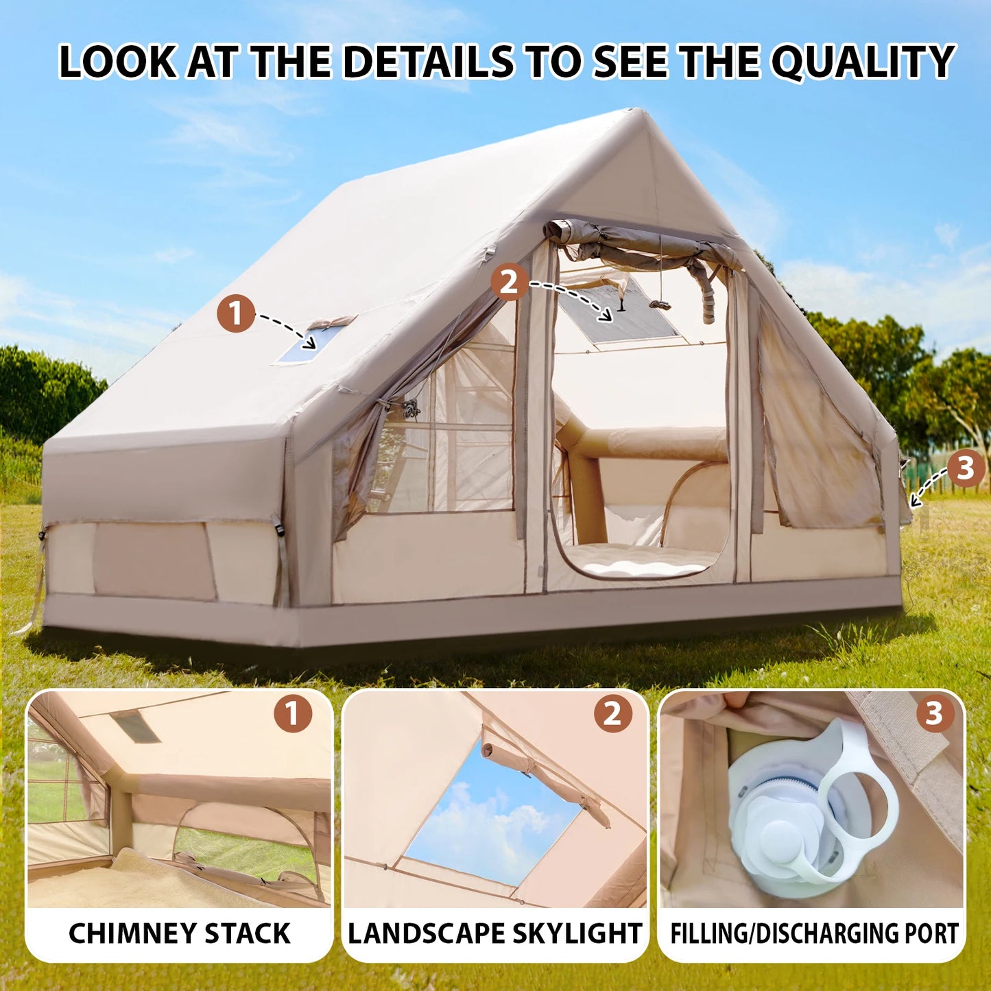 4-6 People for Camping Inflatable Tent, Glamping Tent with Stove Jack ,