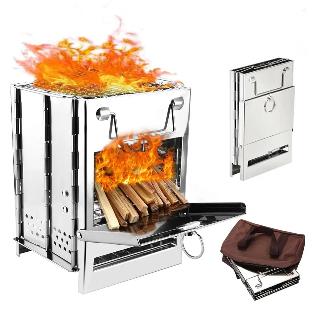 Collapsible Backpacking Survival Rocket Stove Stainless Steel Campfire Stove