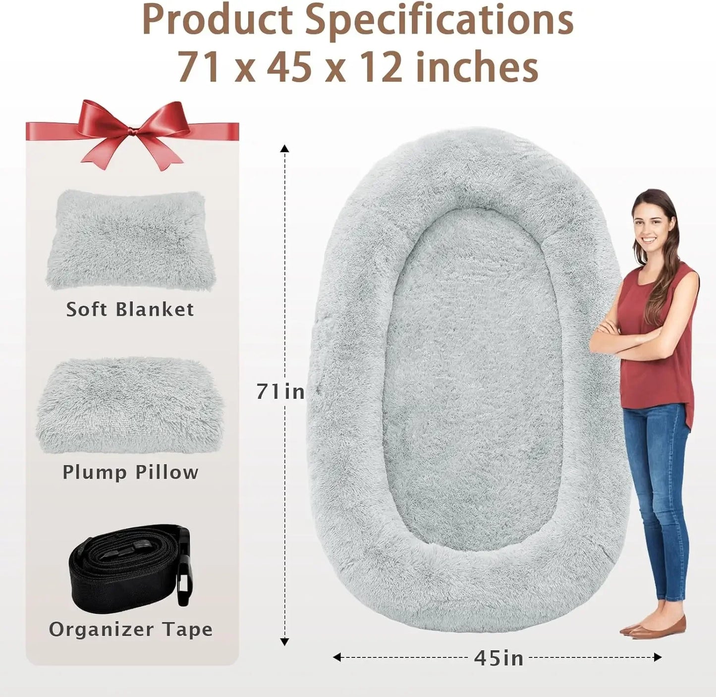 Human Dog Bed,71''x45''x12''Size Fits Adult and Pet Washable