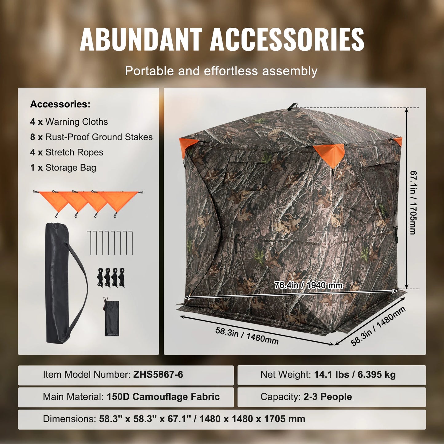 Hunting Blind, 270° See Through Ground Blind, 2-3 Person