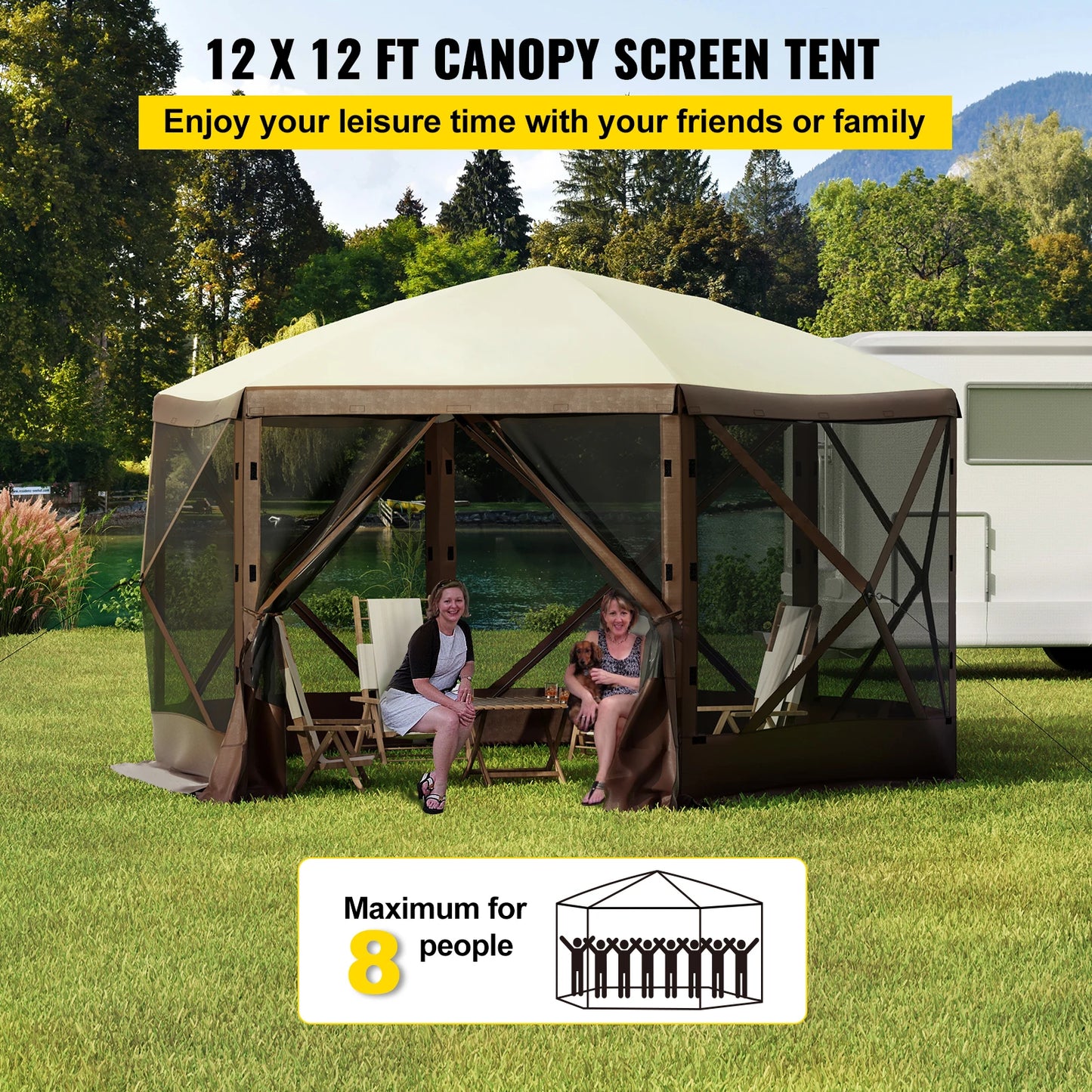 Pop-up Camping Gazebo 6 Sided 12' x 12' / 10' x 10' Sun Shade Tents
