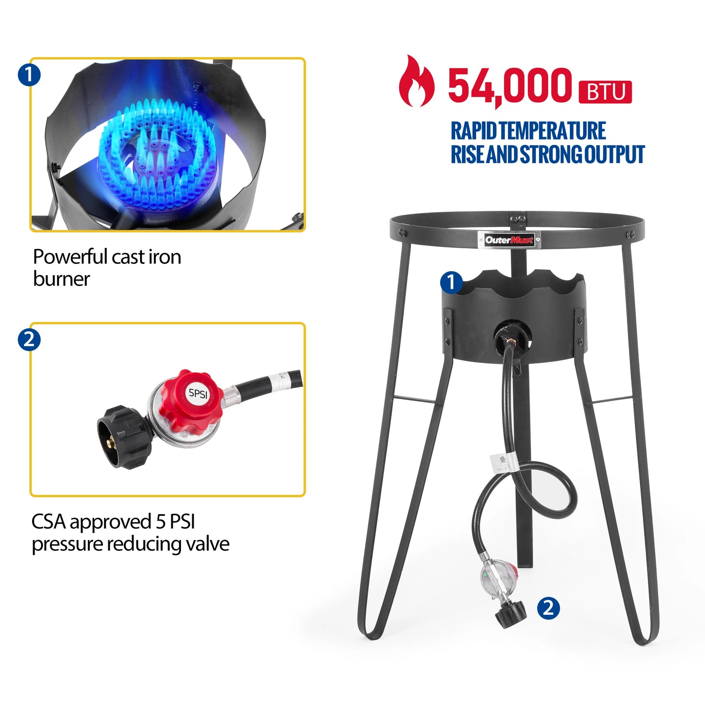 Iron Wok and Burner 54000 BTU for Outdoor Cooking