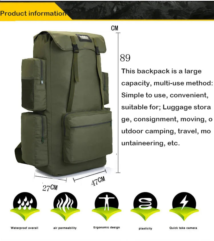 130L Extra Large Capacity Backpack Men's Outdoor Rucksack