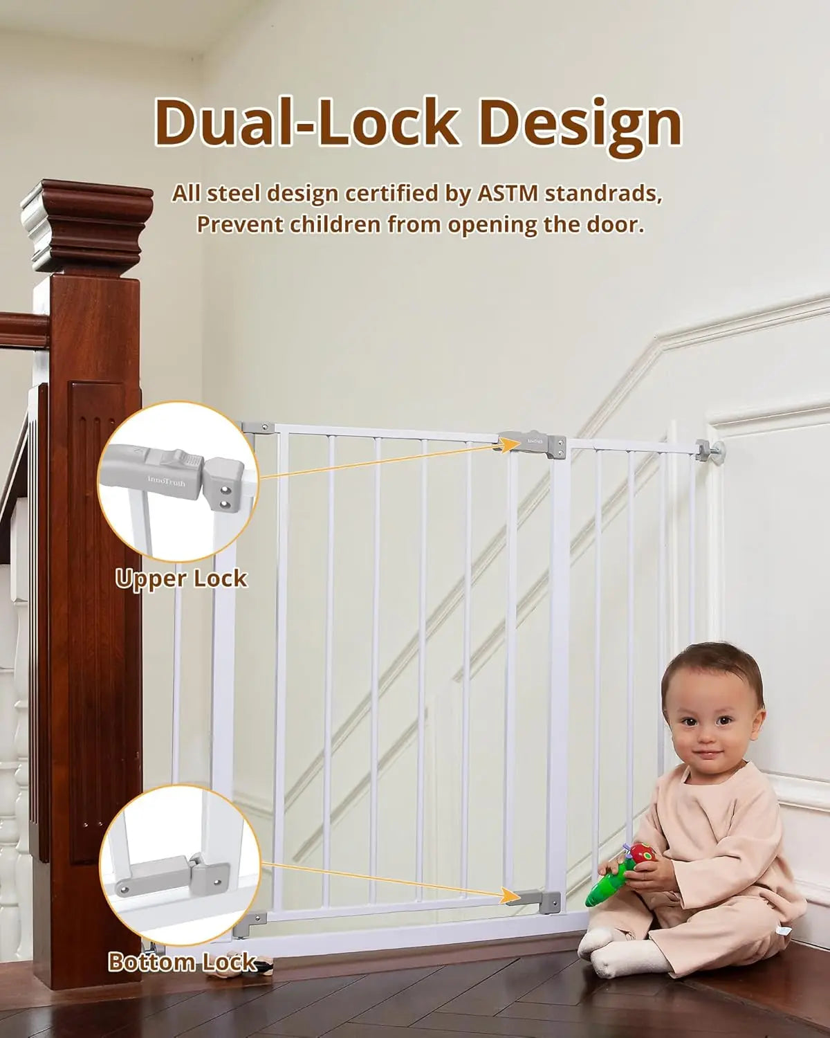 Wide Baby Gate for Stairs & Doorways, 30" Tall