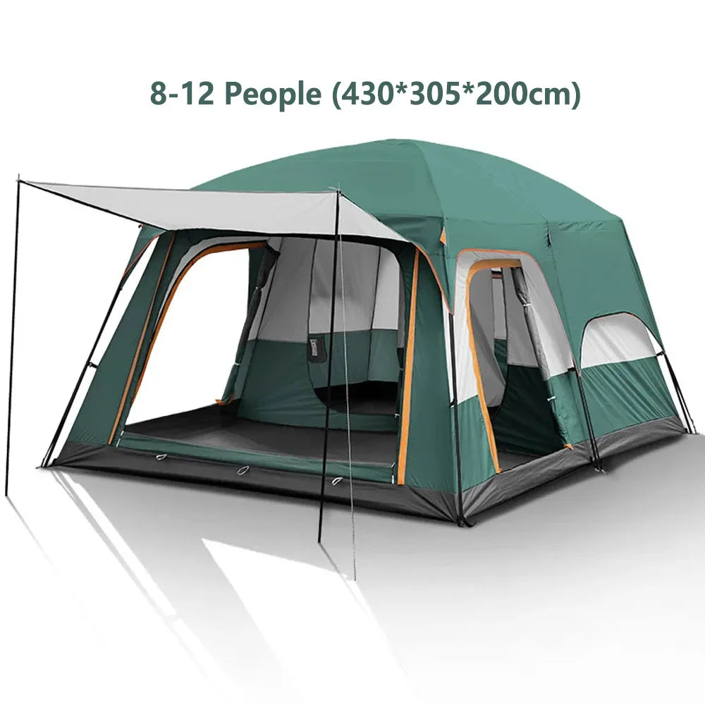 3-12 Person Outdoor Camping Team Tent Oversize 2 Bedrooms