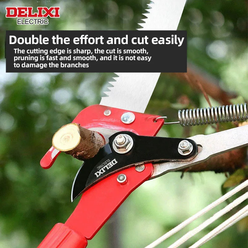 Delixi Electric 2-in-1 Telescopic Saw Adjustable Tree Pruning Tool with Anti-Slip Grip and Long Reach
