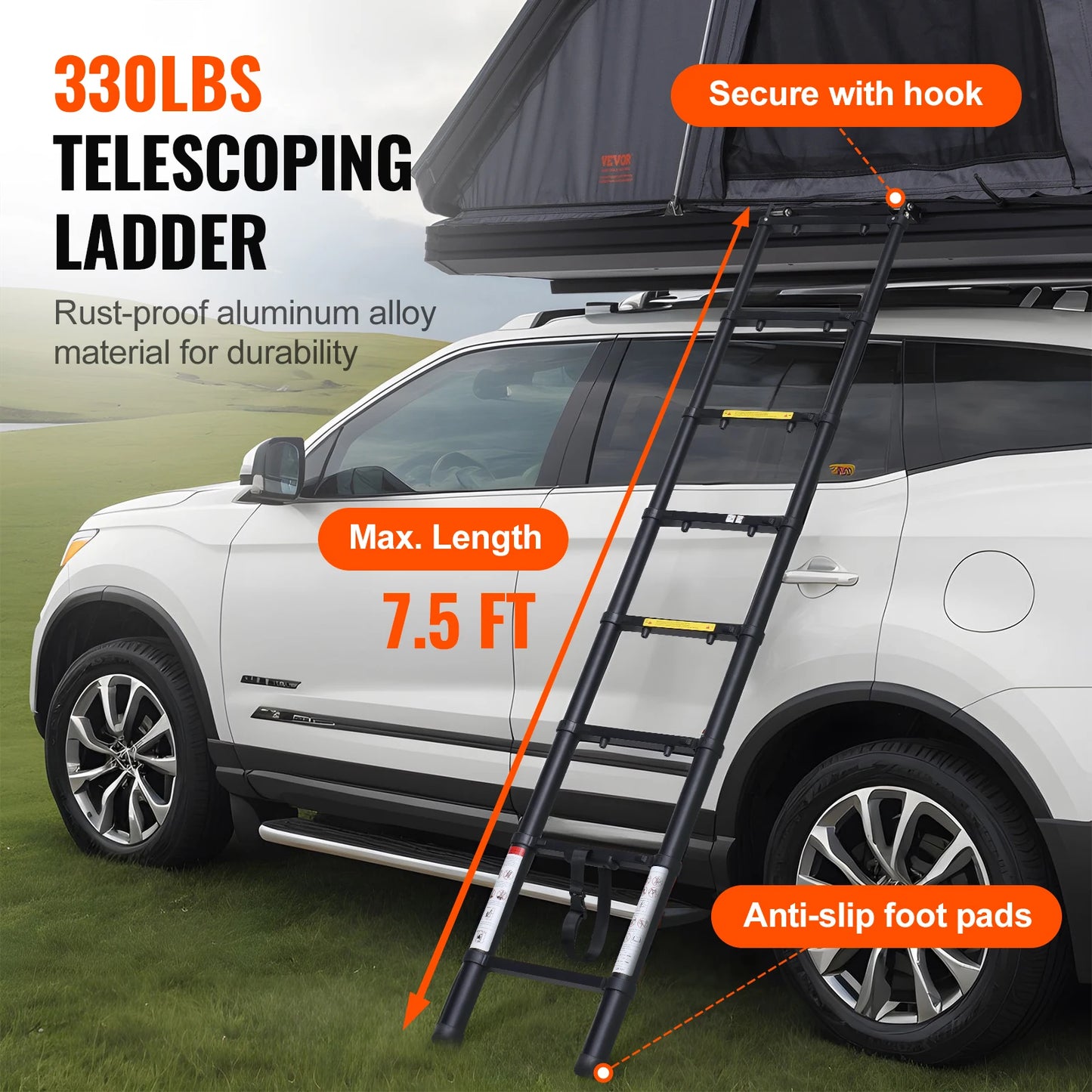 Rooftop Tent Hard Shell Roof Top with Telescopic Ladder Thick Mattress