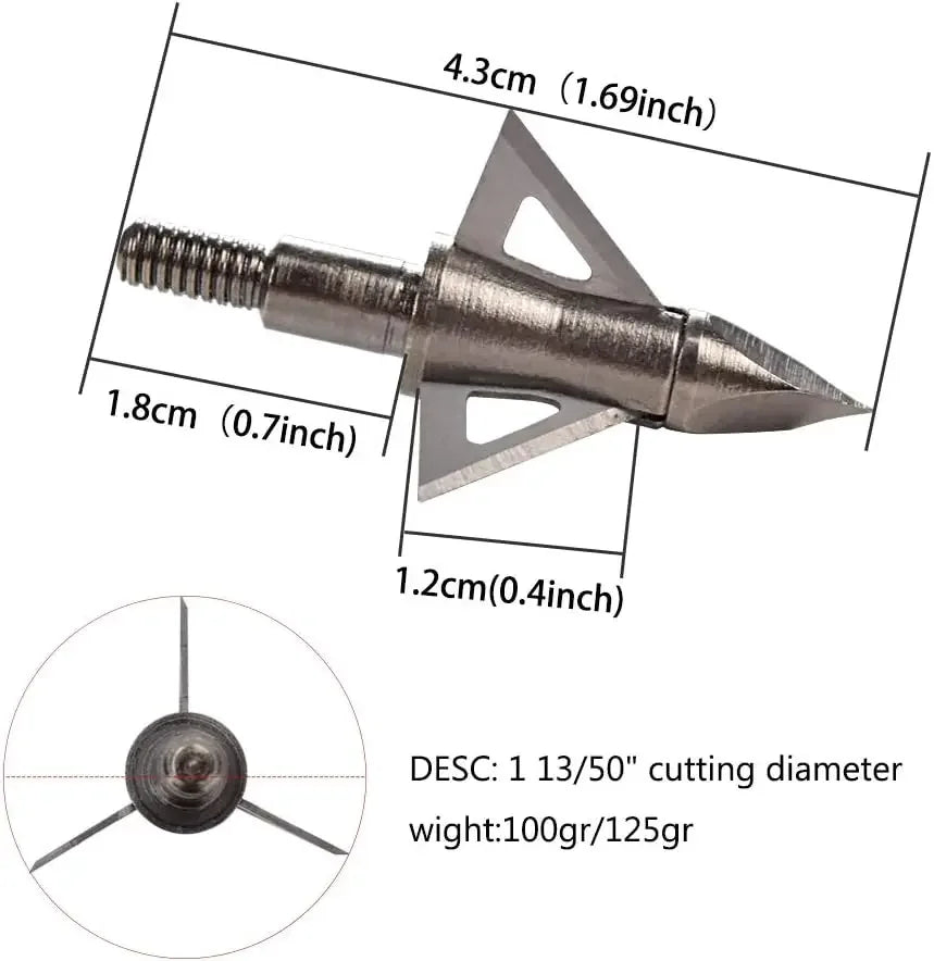 Broadheads 125 Grain 3 Fixed Blades 12 Pack for Crossbows Recurve Compound Bow Arrows