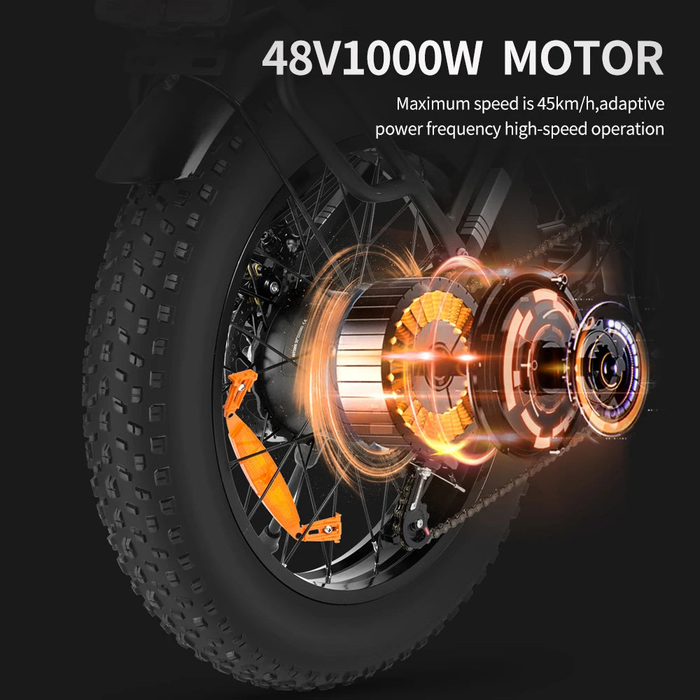 Folding Electric Bike 1000W 48v Fat Tire Bike 20 Inch