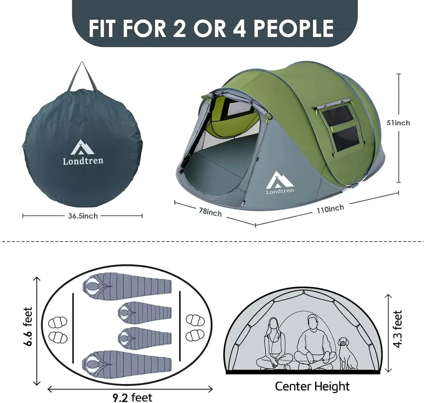 4 Person Easy Pop Up Tent Waterproof