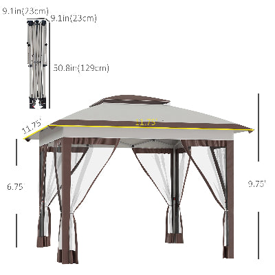 12' X 12' Backyard Party Cabana Gazebo W/ 3-Level Adjustable Height, Beige