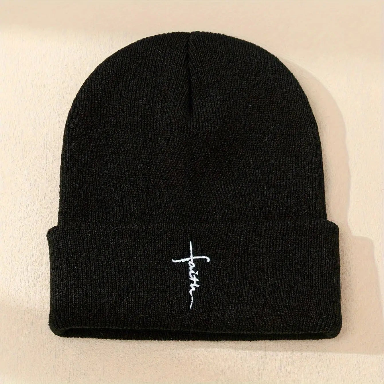 Winter Cold Hat Cross Embroidered Knitted Hat for Men and Women