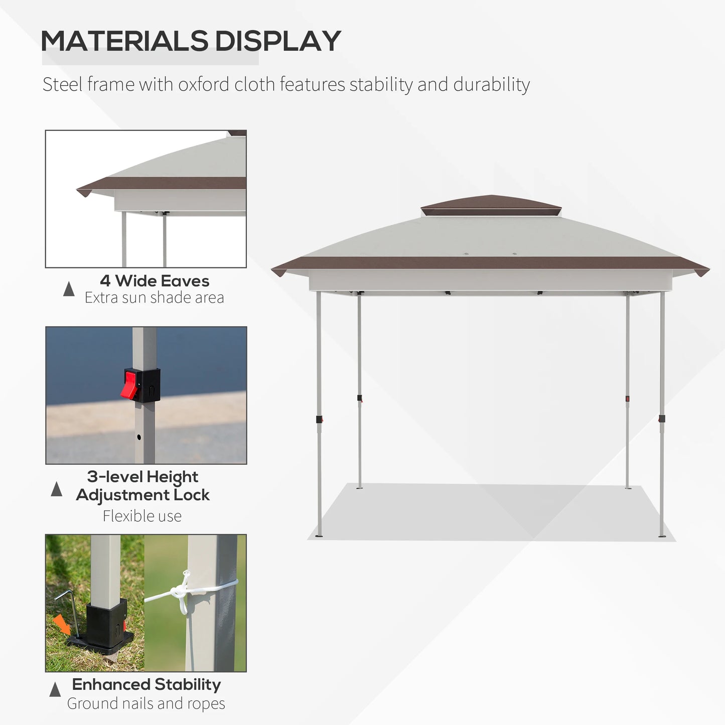 12' X 12' Backyard Party Cabana Gazebo W/ 3-Level Adjustable Height, Beige