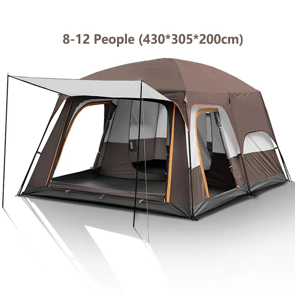 3-12 Person Outdoor Camping Team Tent Oversize 2 Bedrooms